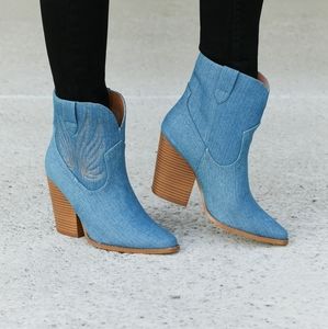 Qupid Lasso My Heart Cowboy Booties in Light Blue